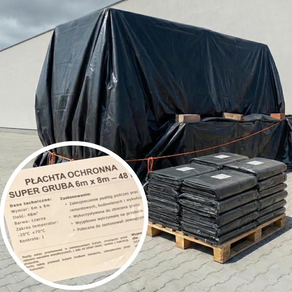Płachta ochronna czarna, mocna plandeka malarska i budowlana